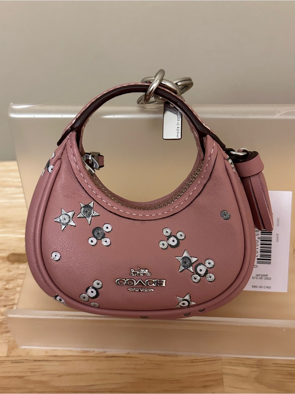 Coach Rose Pink Mini Top-Handle Bag with Silver Star Studs